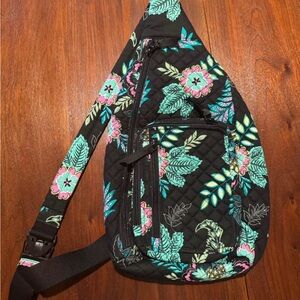 Vera Bradley Island Garden Black Floral Shoulder Bag